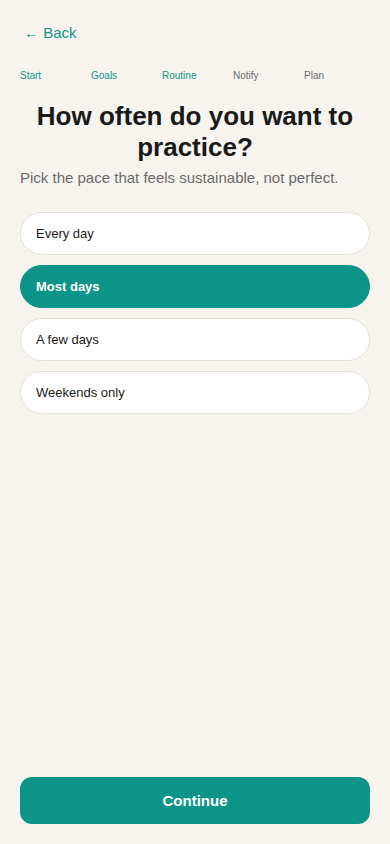 Screen 3 · Routine questions (selected)