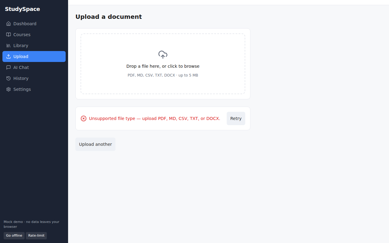 Upload · validation error